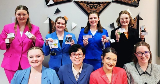The Hastings College forensics team at the Doane tournament included (front, l to r) Avery Usher, Yeira Ramirez, Ally Goad and Hailey Gifford; and (back, l to r) Abby Klatt, Meg Dedic, Madi Holman and El Waldon. Not pictured: Brooke Brockman.