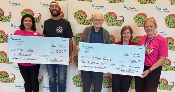  (left to right): Melissa Griffith, CHI Health St. Francis Foundation Director, Nick Faller, Gil Kuntz, Mary Kuntz and Morgan Rader, Foundation Coordinator at last year’s Ticket to Win fundraiser.     Nick Faller of Hampton, NE was the big winner of CHI Health St. Francis Foundation’s annual Ticket to Win raffle drawing on June 5, 2025. Faller’s ticket was drawn for the $10,000 grand prize during the annual free social event held at the hospital. The hospital’s premiere fundraiser also awarded a $5,000 prize to Gil and Mary Kuntz from Grand Island.