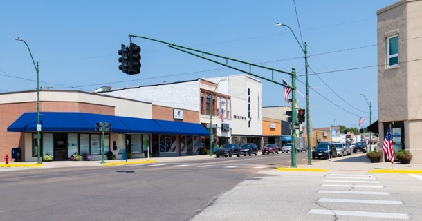 Vehicles line North Lincoln Avenue in downtown York, Nebraska, in mid-August. Rural Nebraskans living in or near larger communities, over 5,000 residents, are more likely to say their community has changed for the better during the past year, according to the 2026 Nebraska Rural Poll. (Liz McCue/University Communication and Marketing)